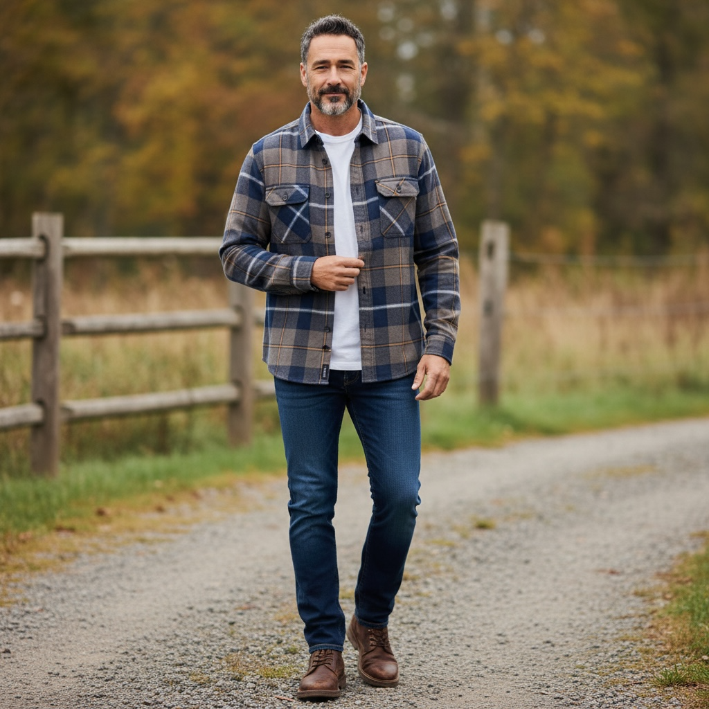 Double Pocket Check Terry Cotton Shirt 2